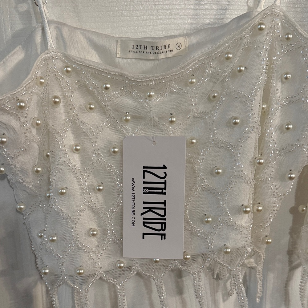 12th Tribe White Beaded Cropped Tank & Skirt Set - Picture 2 of 4